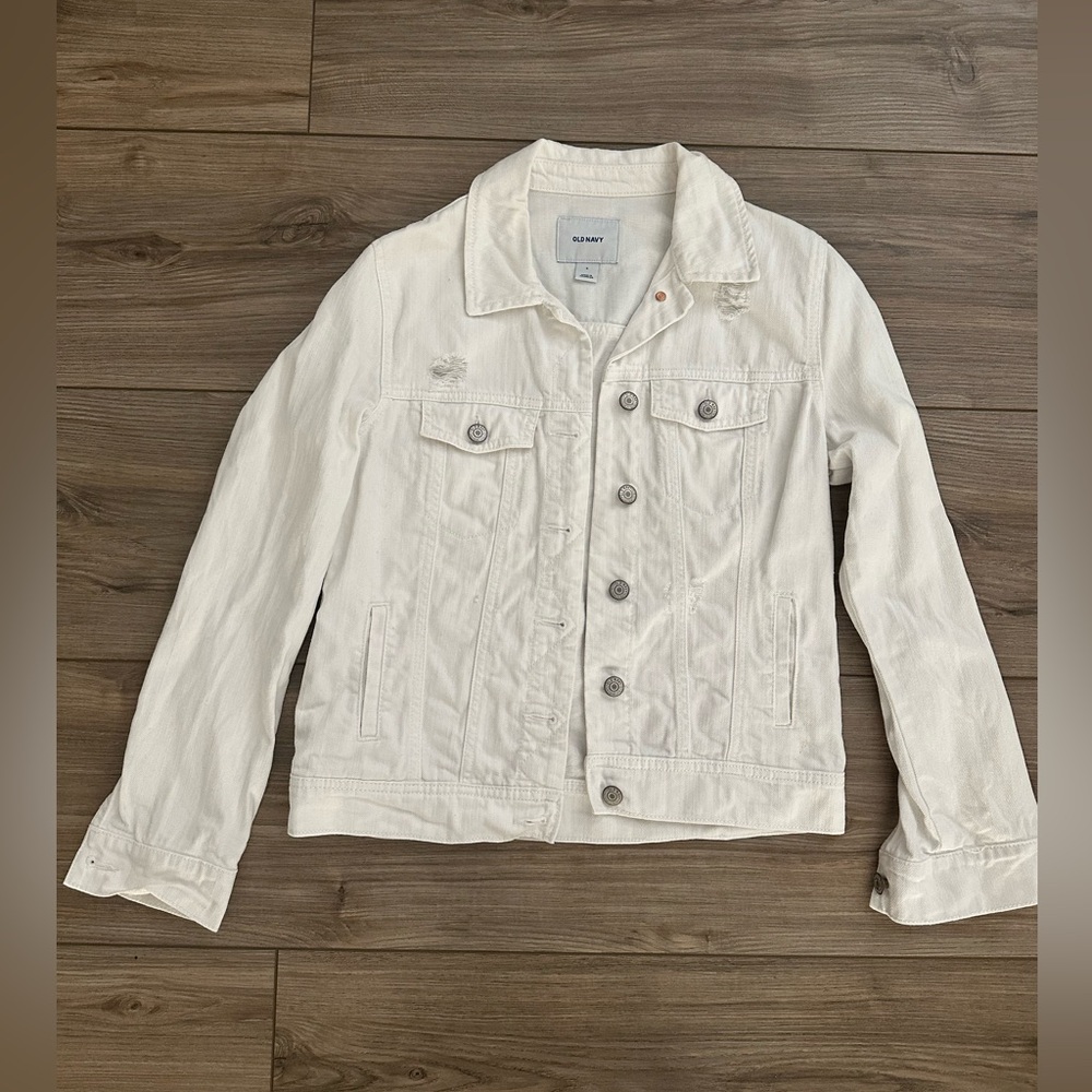 Women’s Old Navy White Distressed Denim Jacket - Small